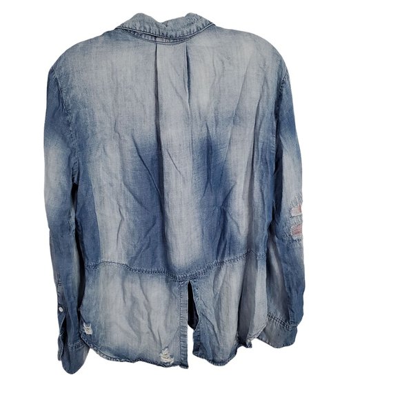 Cloth & Stone Size S Shirt Chambray Button Down Distressed Roll Tab Split Tail - Picture 3 of 12